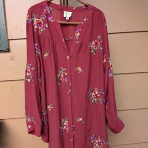Fig and Flower Burgundy Floral Blouse